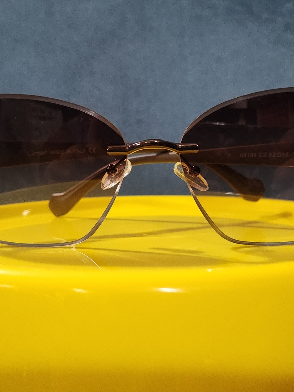 Rimless Brown Gradient Women's Sunglasses with Gold Accents